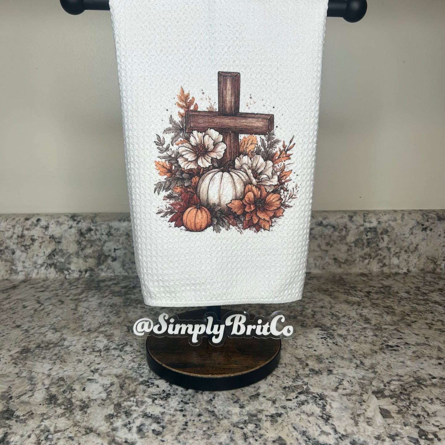 Pumpkin and Floral with a Cross Kitchen Towel | Fall