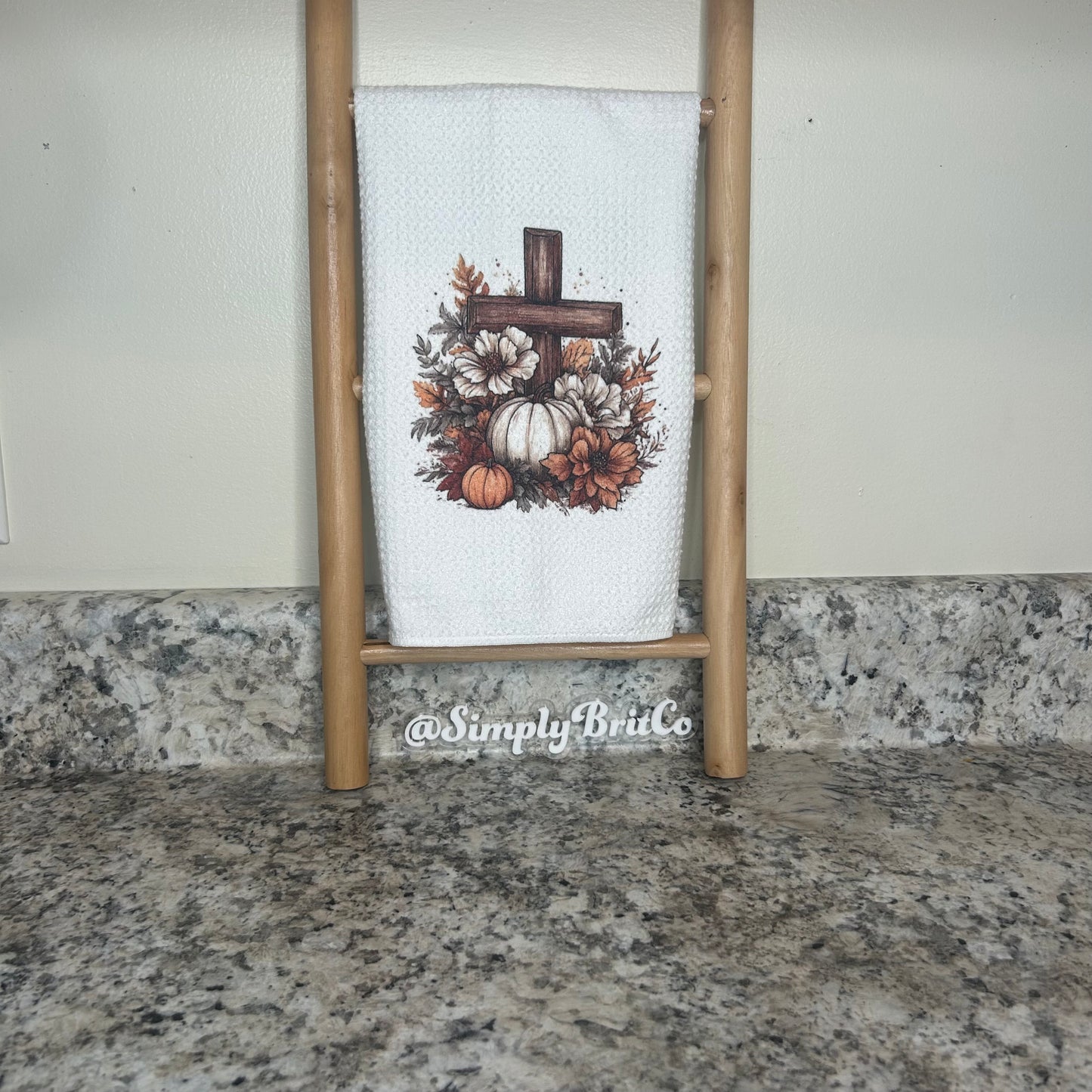 Pumpkin and Floral with a Cross Kitchen Towel | Fall