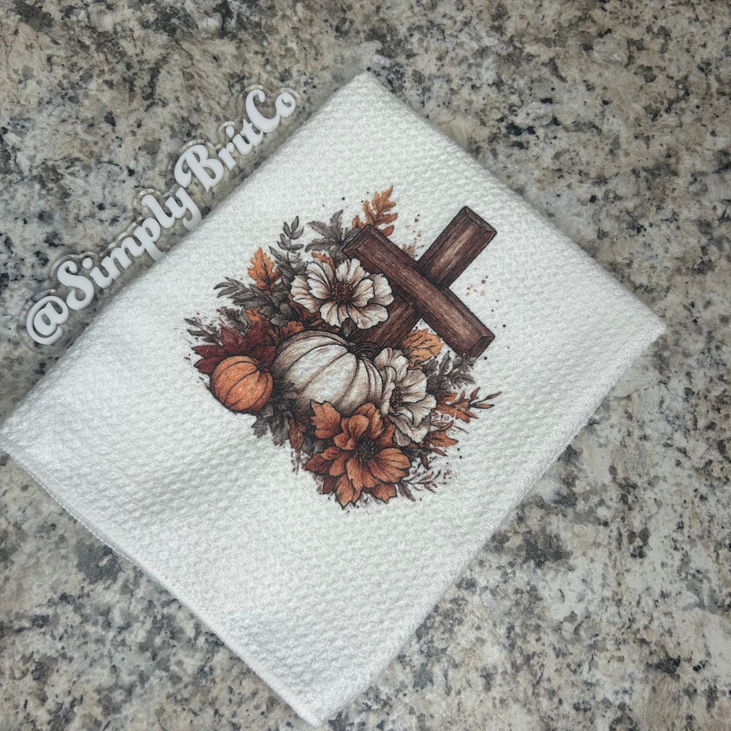 Pumpkin and Floral with a Cross Kitchen Towel | Fall