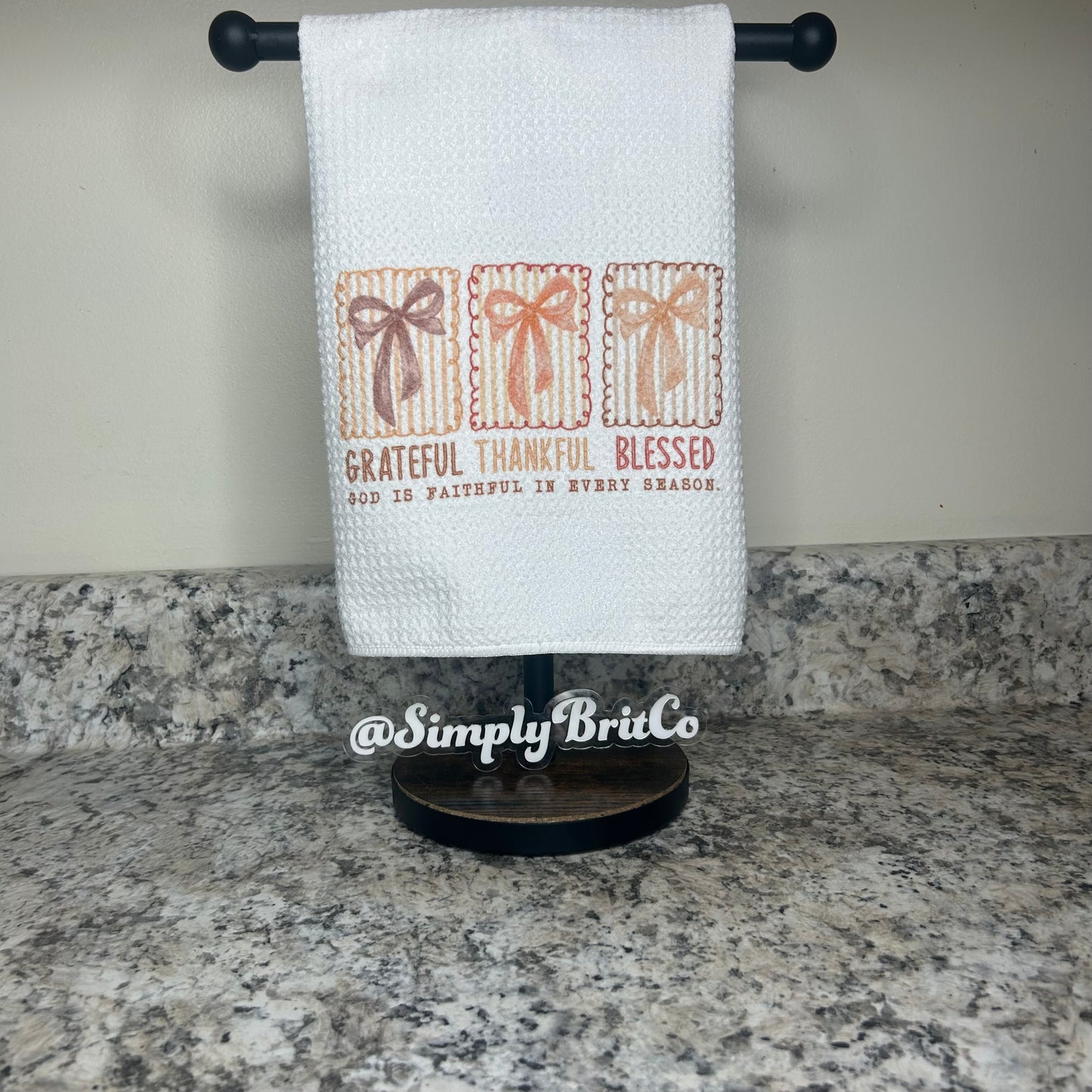 Bows Grateful Thankful Blessed Kitchen Towel | Fall Religious