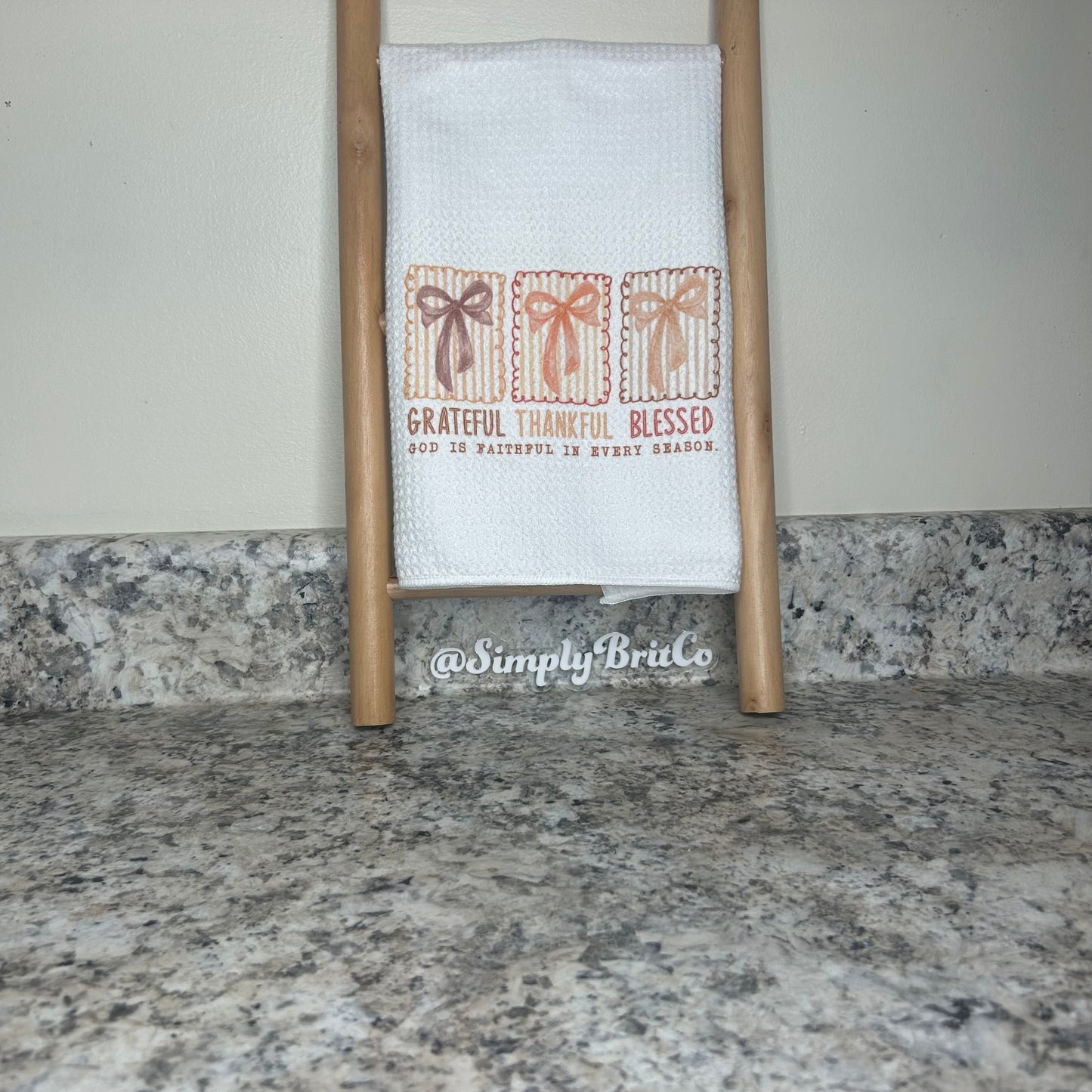 Bows Grateful Thankful Blessed Kitchen Towel | Fall Religious