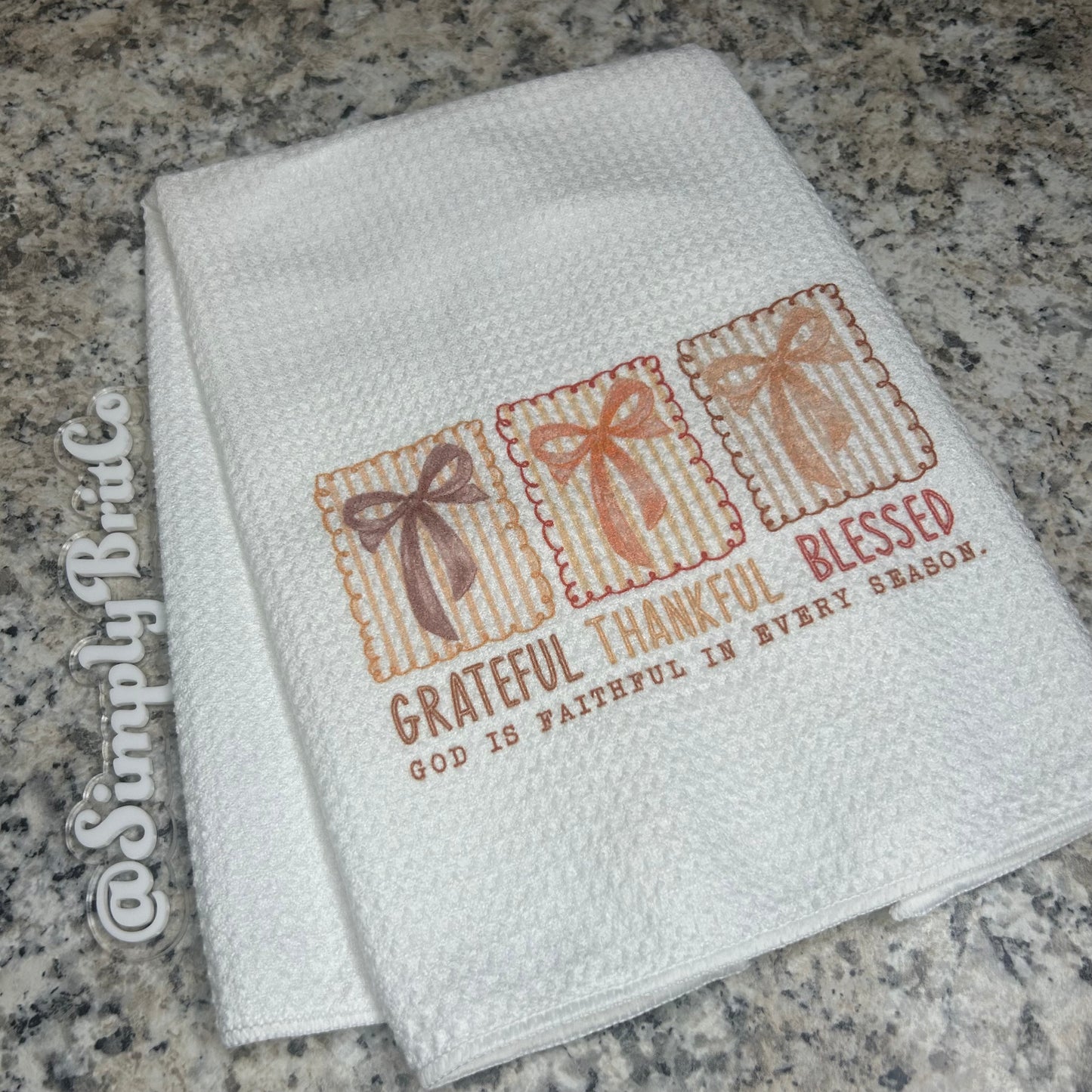 Bows Grateful Thankful Blessed Kitchen Towel | Fall Religious