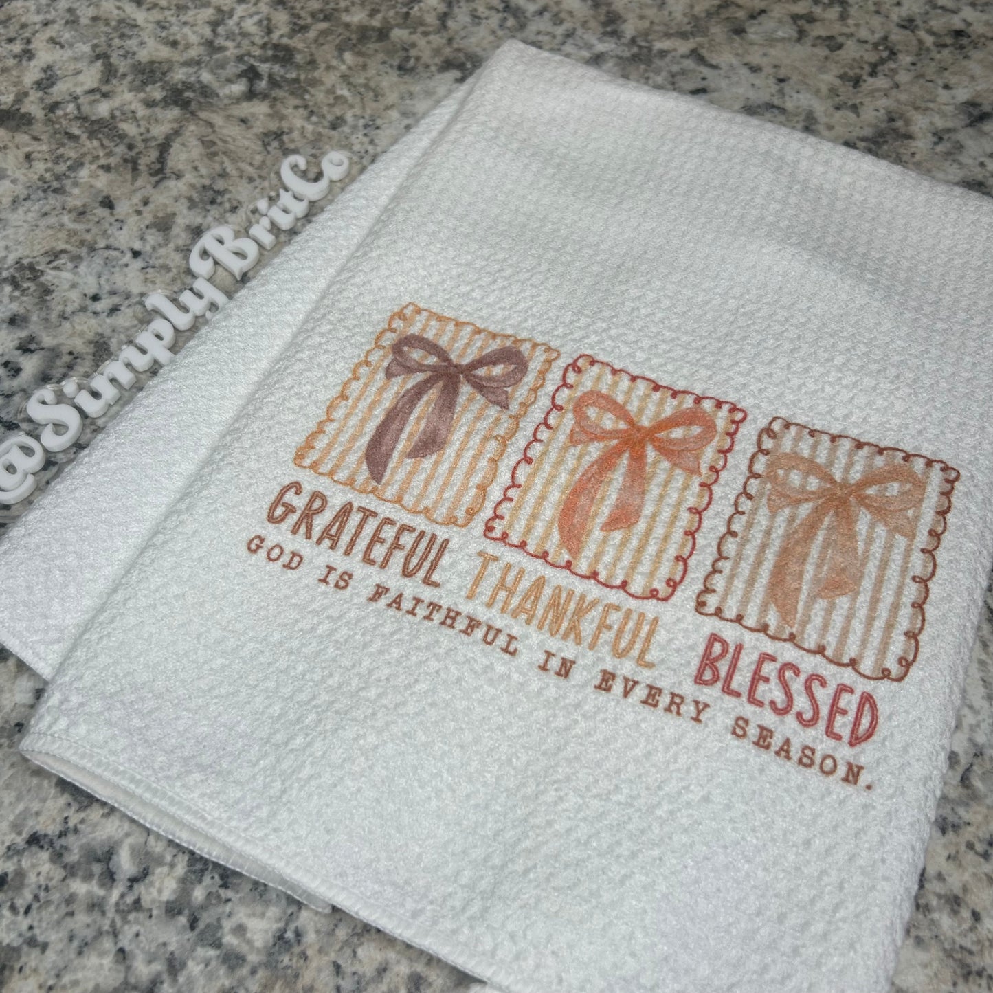Bows Grateful Thankful Blessed Kitchen Towel | Fall Religious