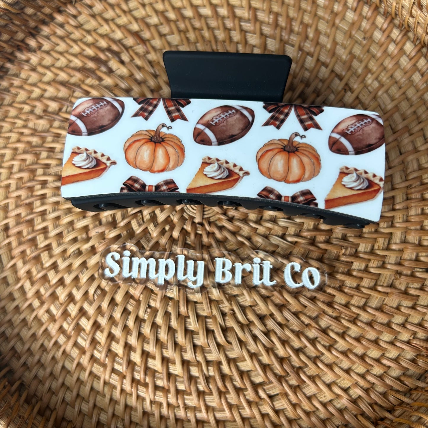 Pie, Football, Bows, and Pumpkin Large Claw Clip