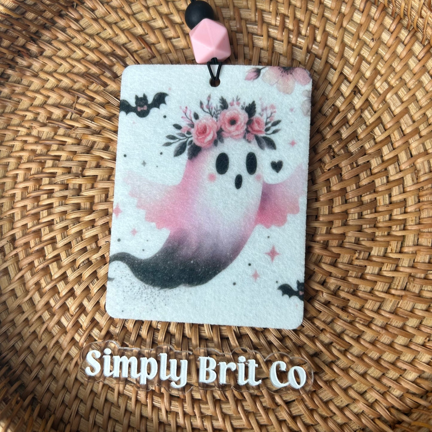 Pink Ghost and Floral Freshie and Car Coaster | Halloween