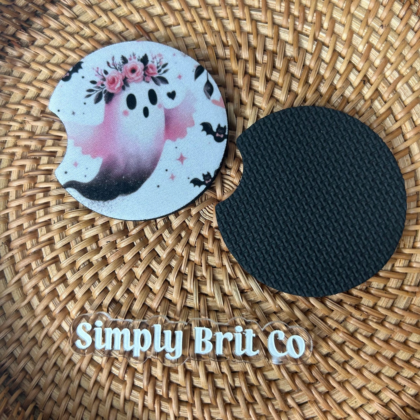 Pink Ghost and Floral Freshie and Car Coaster | Halloween