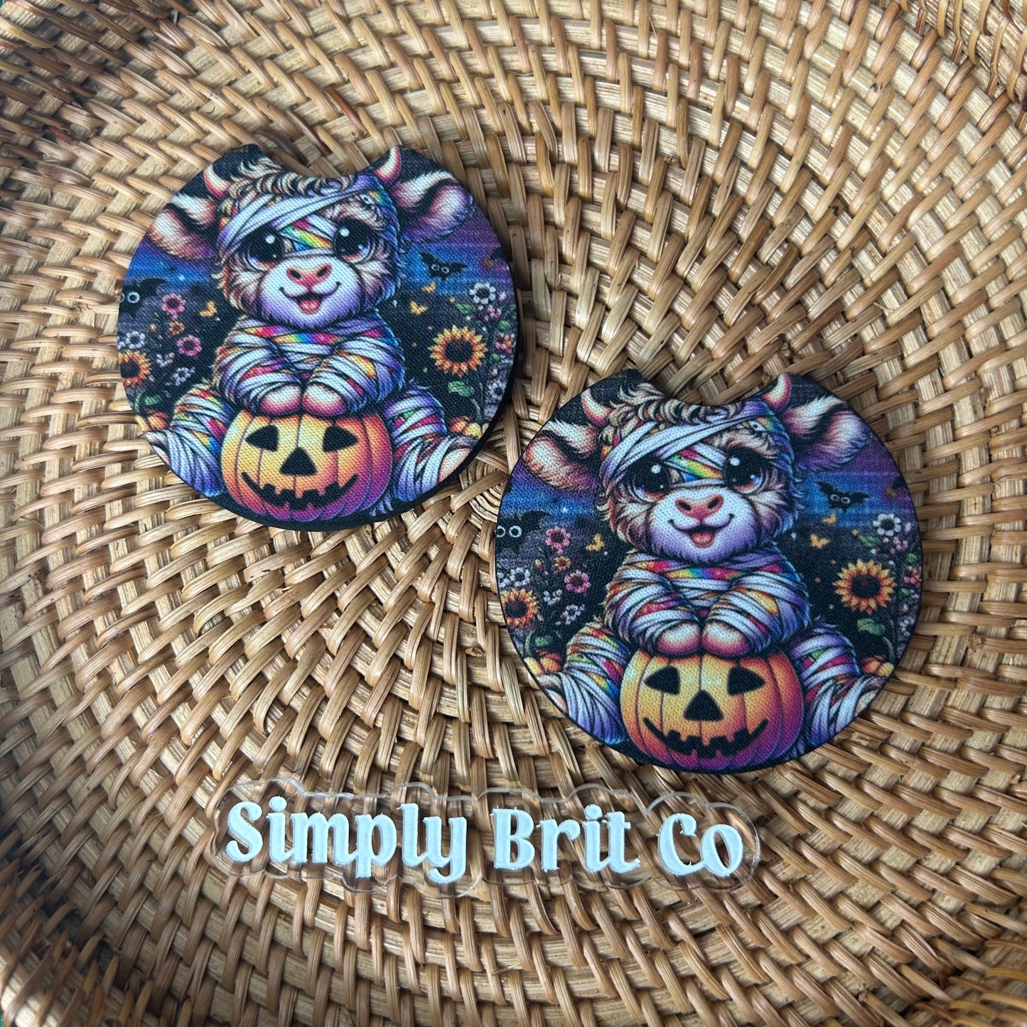 Highland Cow Mummy Freshie and Car Coaster | Halloween