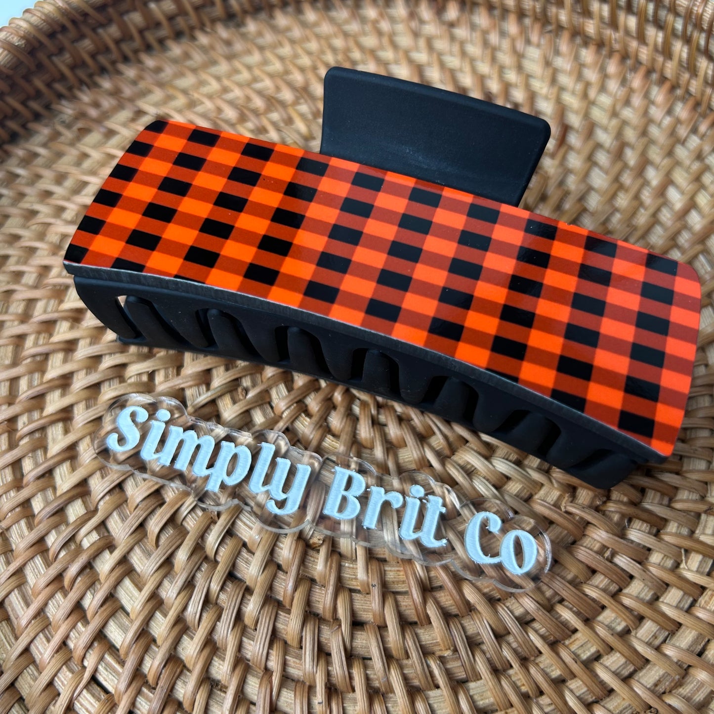 Orange and Black Plaid Large Claw Clip | Halloween