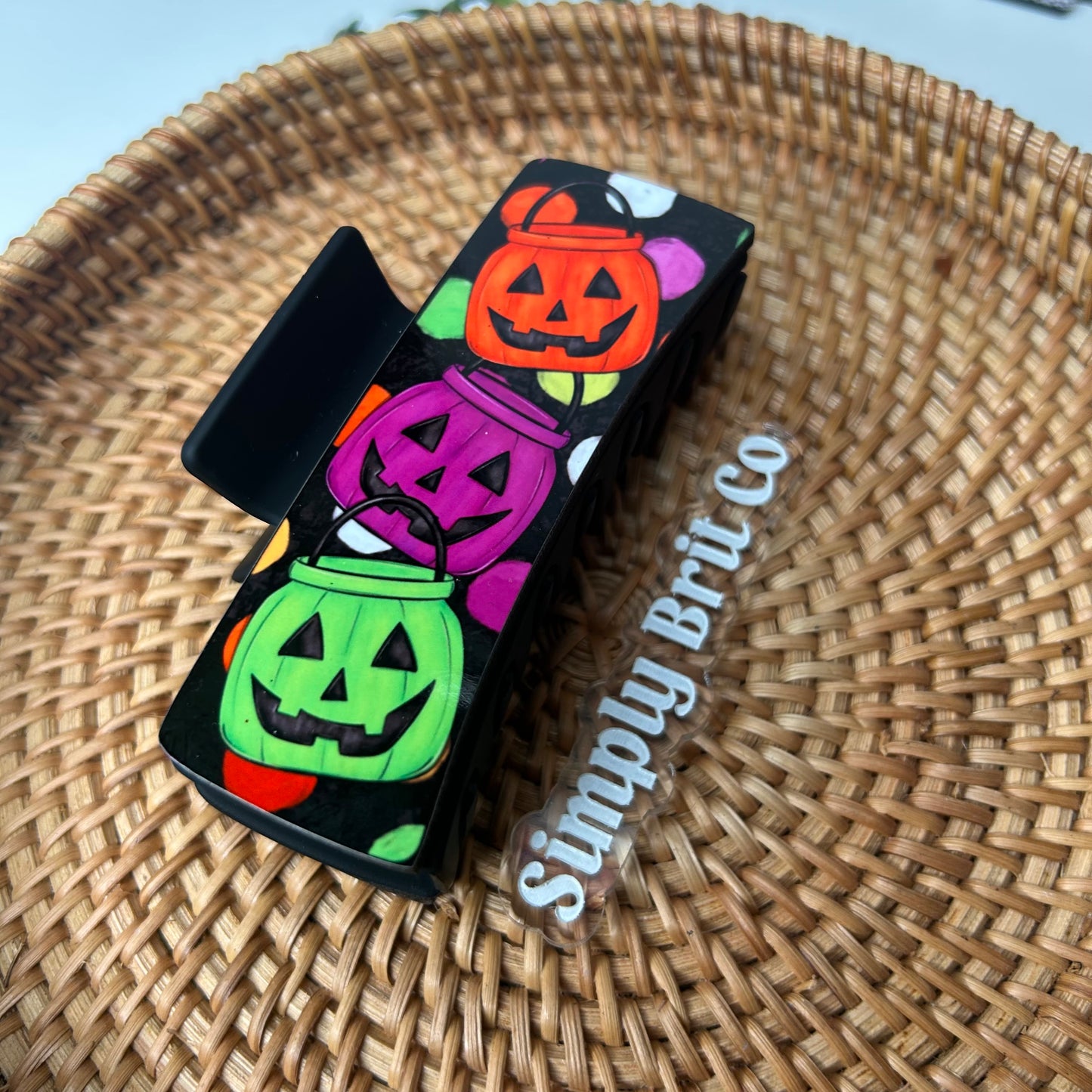Neon Pumpkin Baskets Large Claw Clip