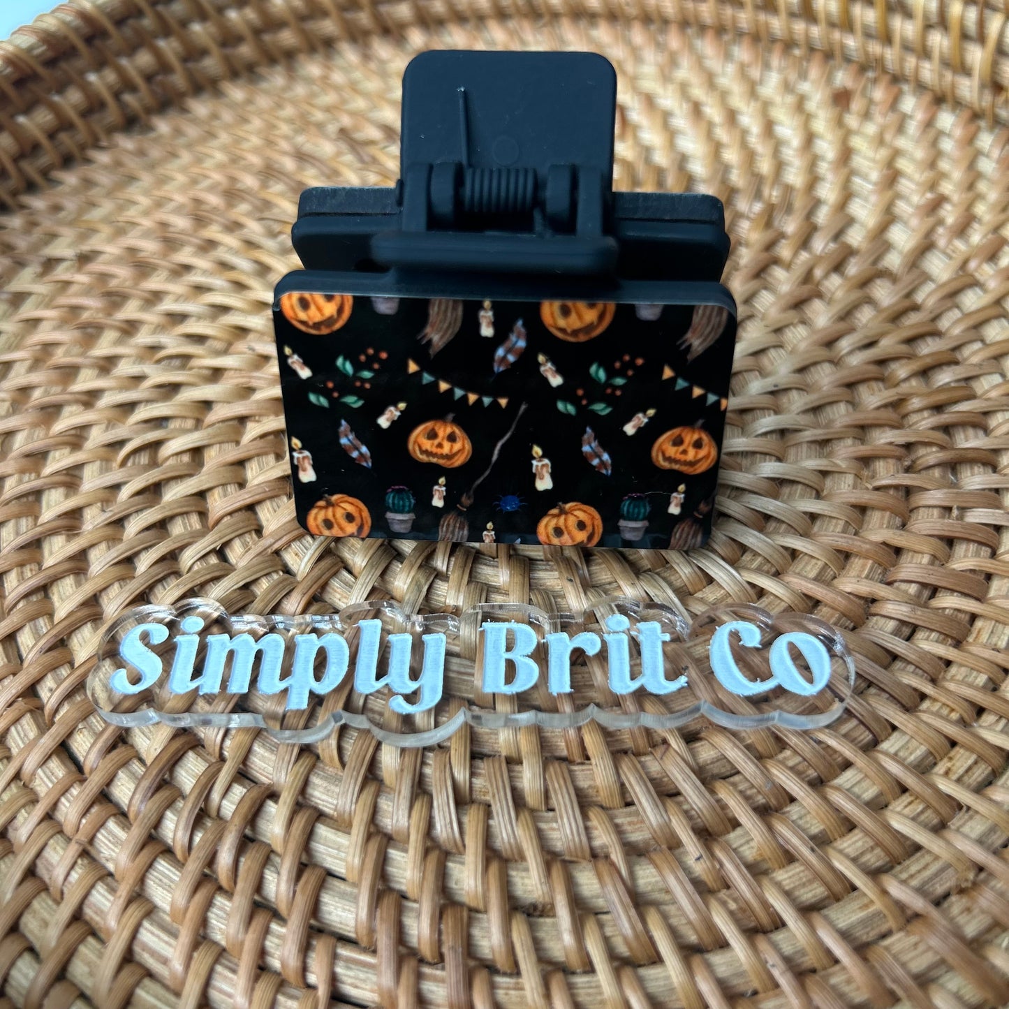 Pumpkins and Brooms Small Claw Clip