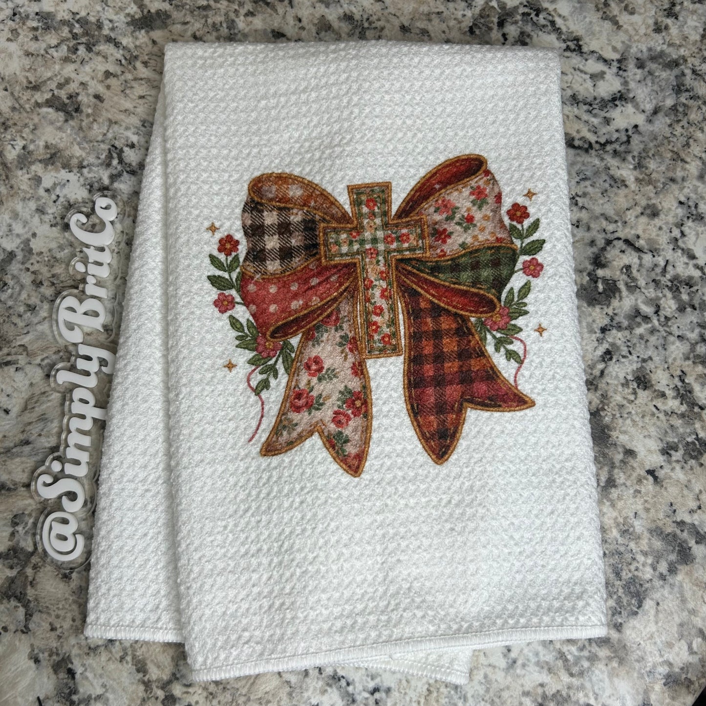 Cross Quilted Bow Kitchen Towel