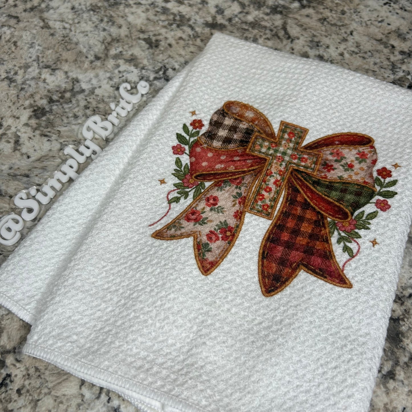 Cross Quilted Bow Kitchen Towel