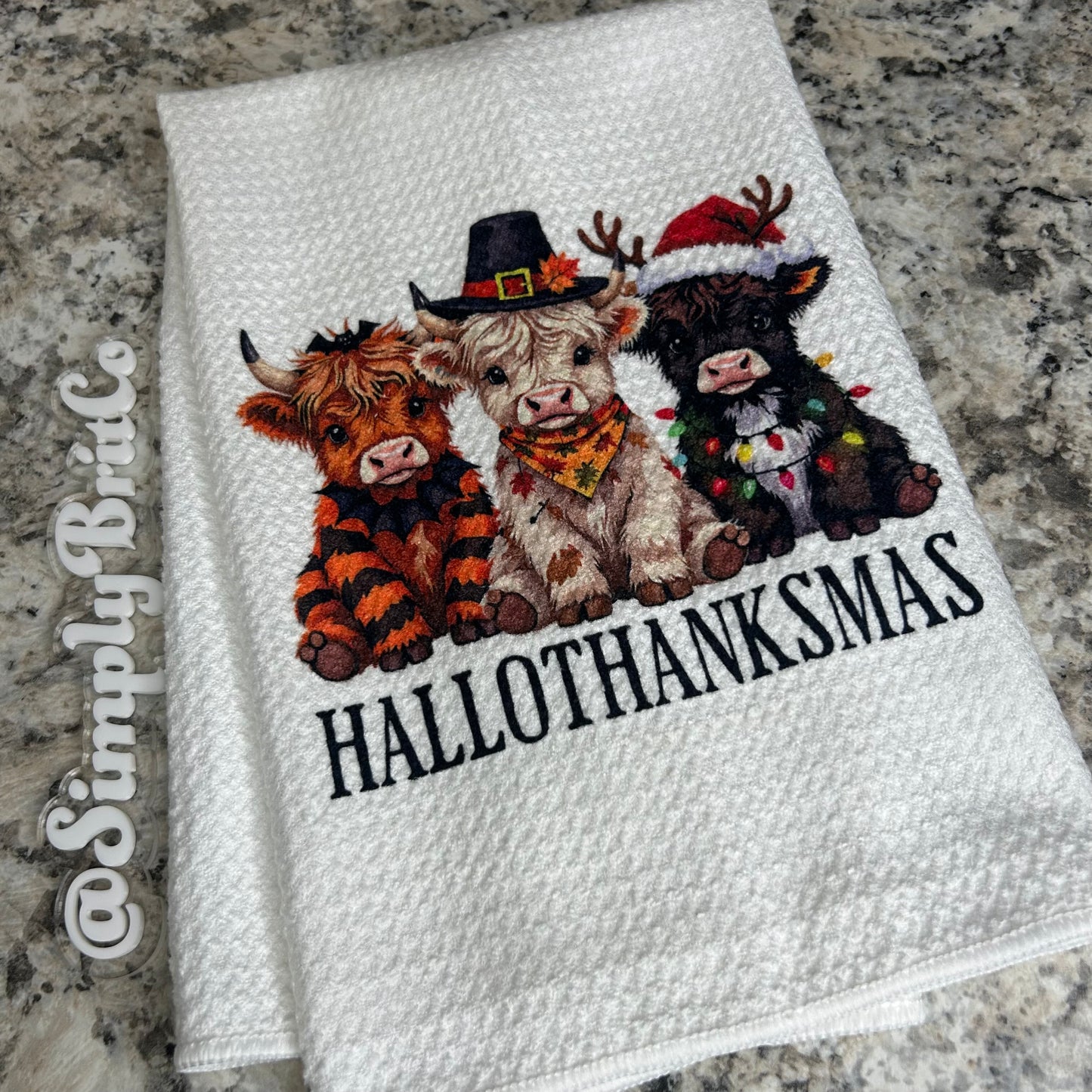Highland Cow Hallothanksmas Kitchen Towel