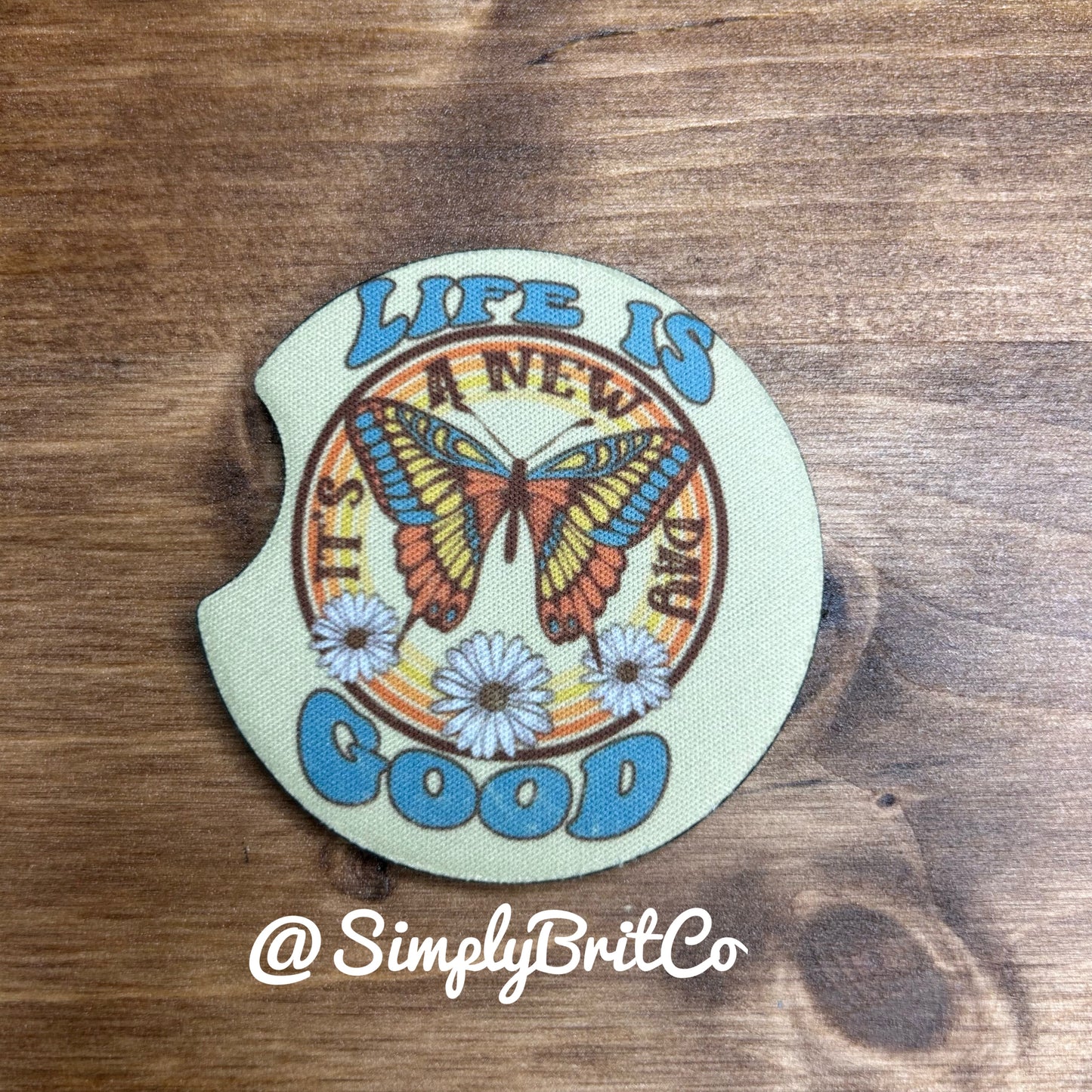 Life is Good Set of 2 Car Coaster | Butterfly