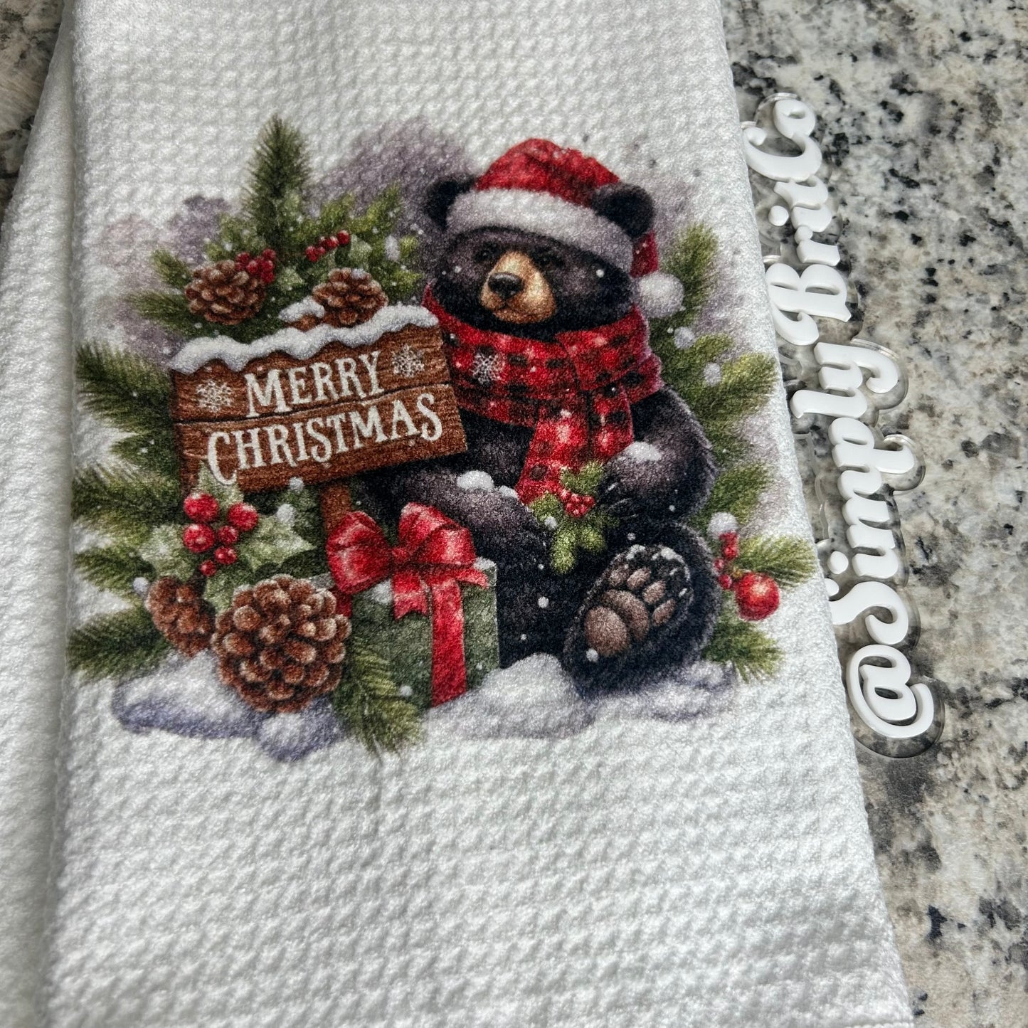 Black Bear Merry Christmas Kitchen Towel