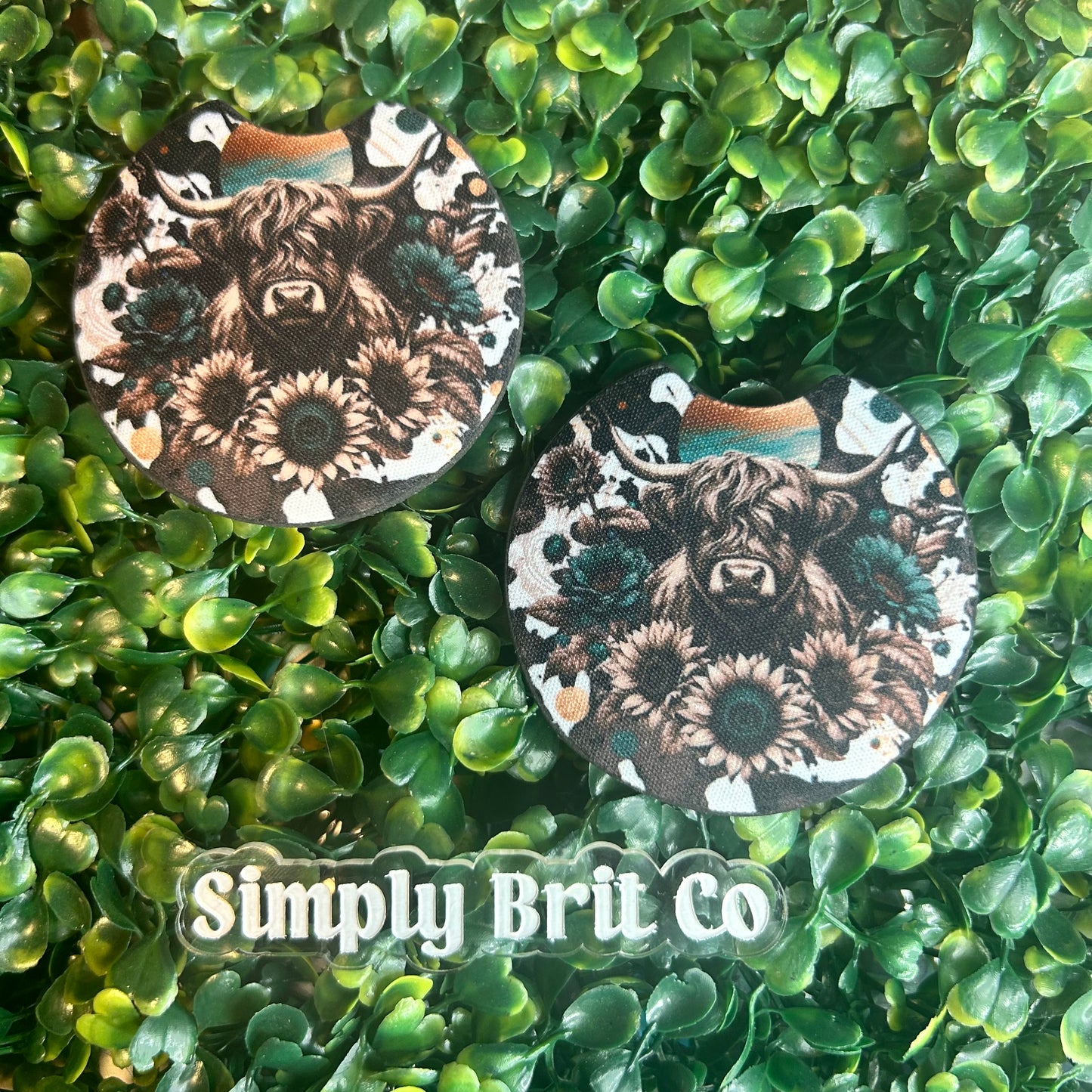 Cow Print Highland Cow Freshie and Car Coaster