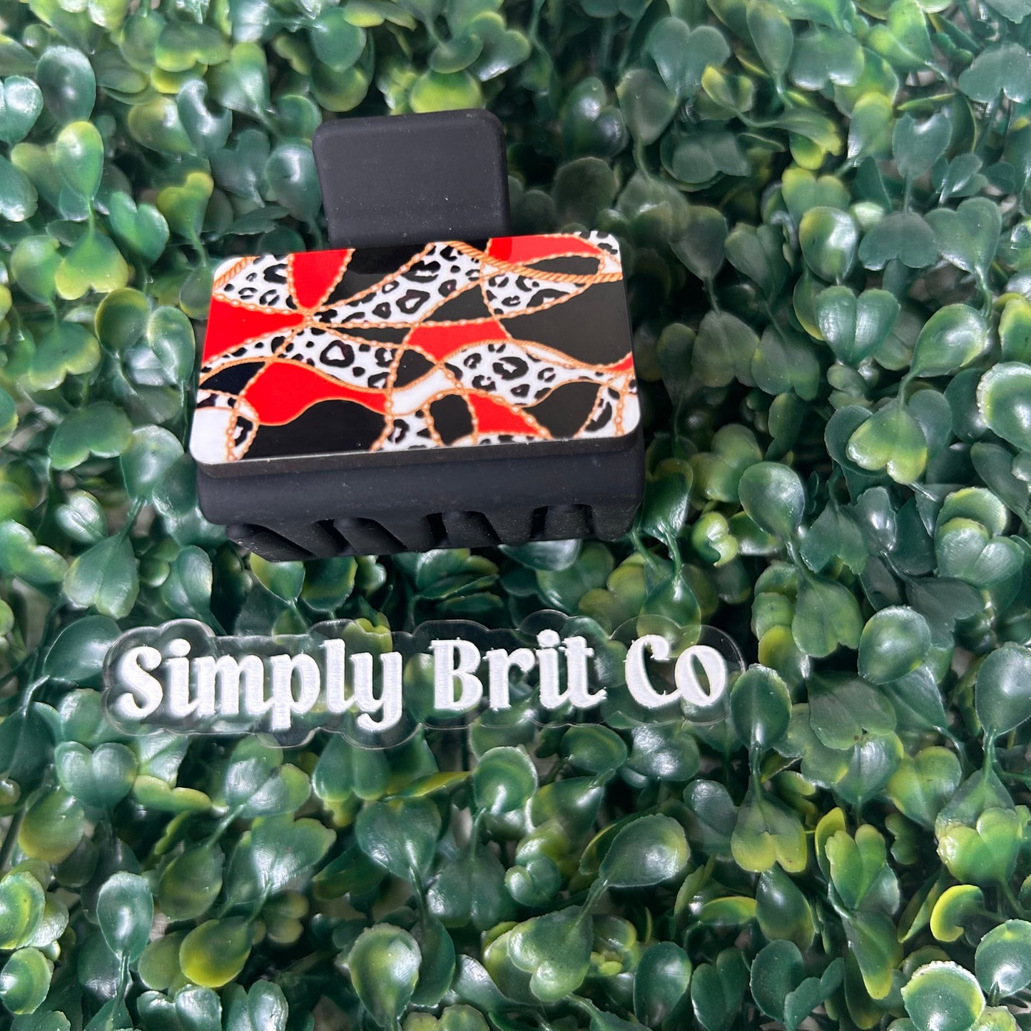 Cheetah, Red, Black, and Gold Small Claw Clip