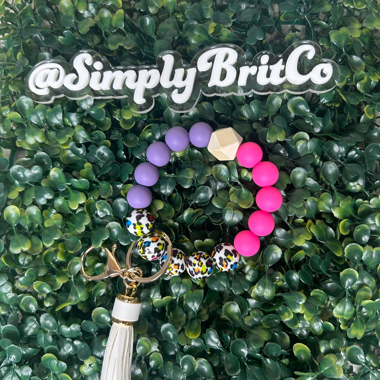 Pink Purple and Multi Colored Cheetah Silicone Bead Stretchy Keychain | Key Holder