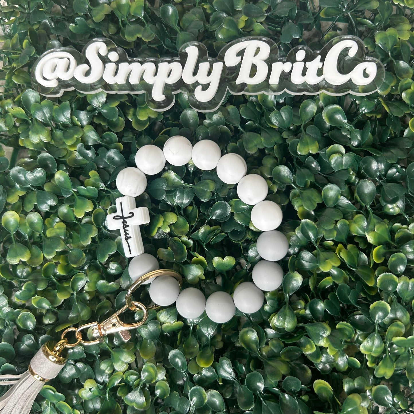 Gray Marble Jesus Silicone Bead Stretchy Keychain | Key Holder