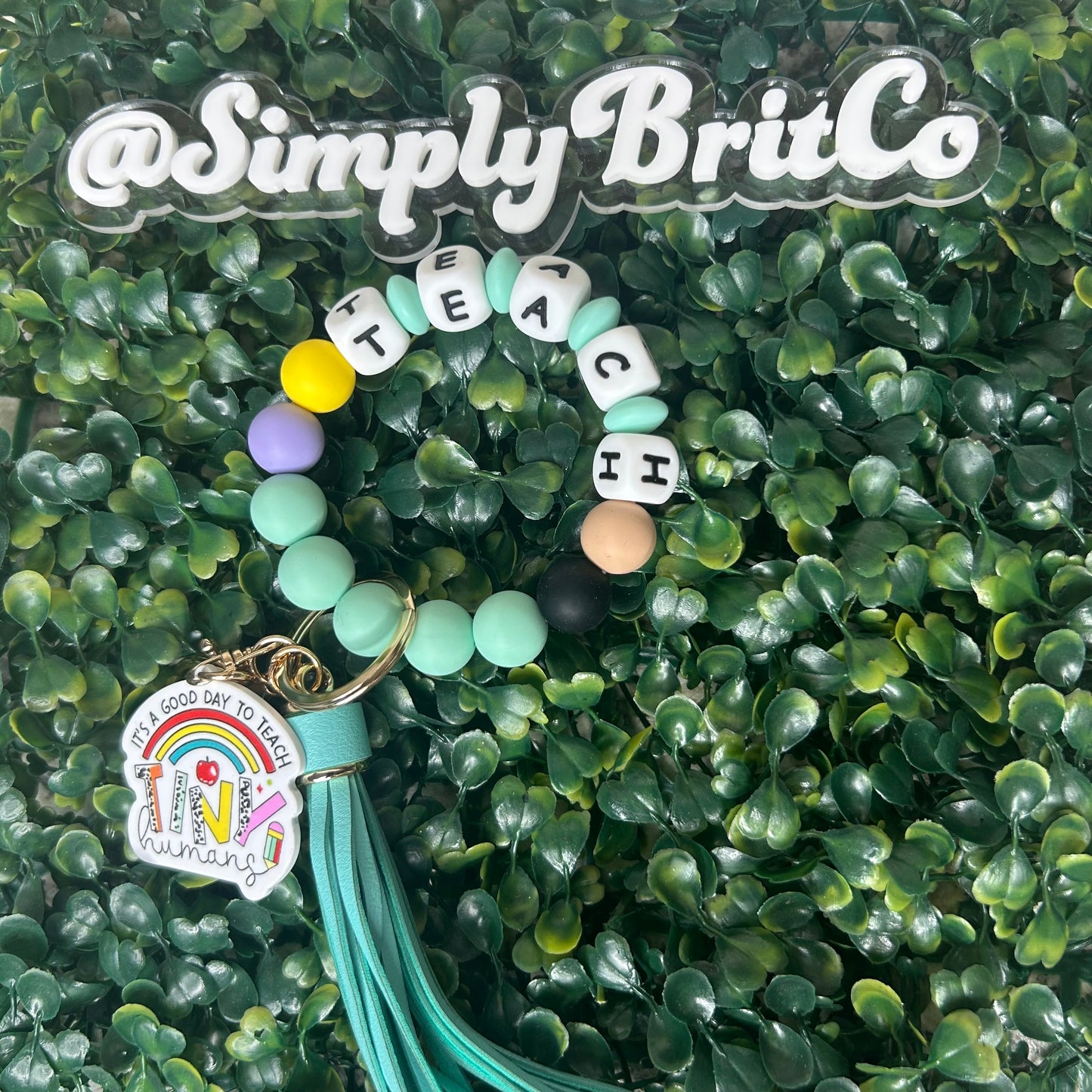 Pastel Teach Silicone Bead Stretchy Keychain | Key Holder