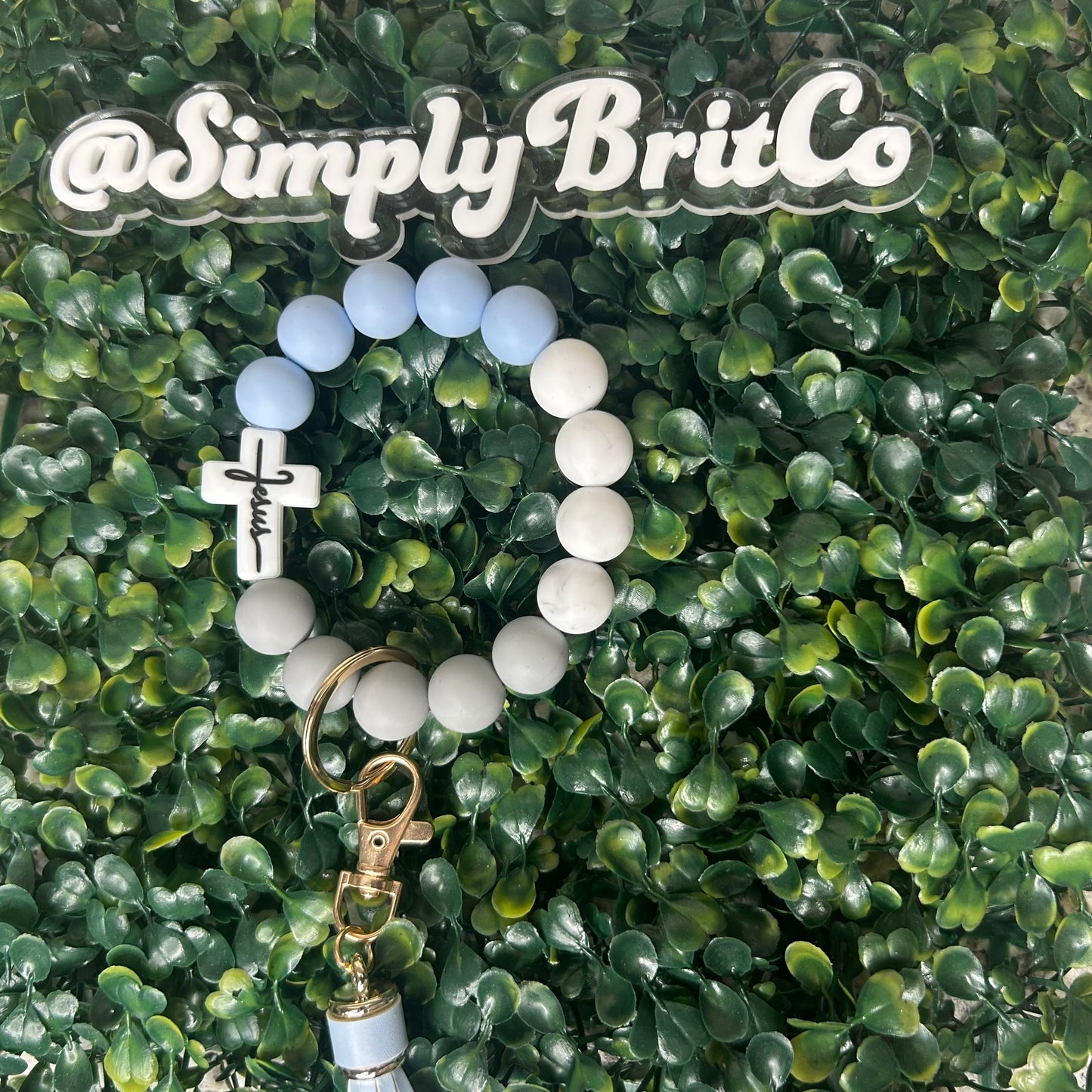 Light Blue Jesus Silicone Bead Stretchy Keychain | Key Holder