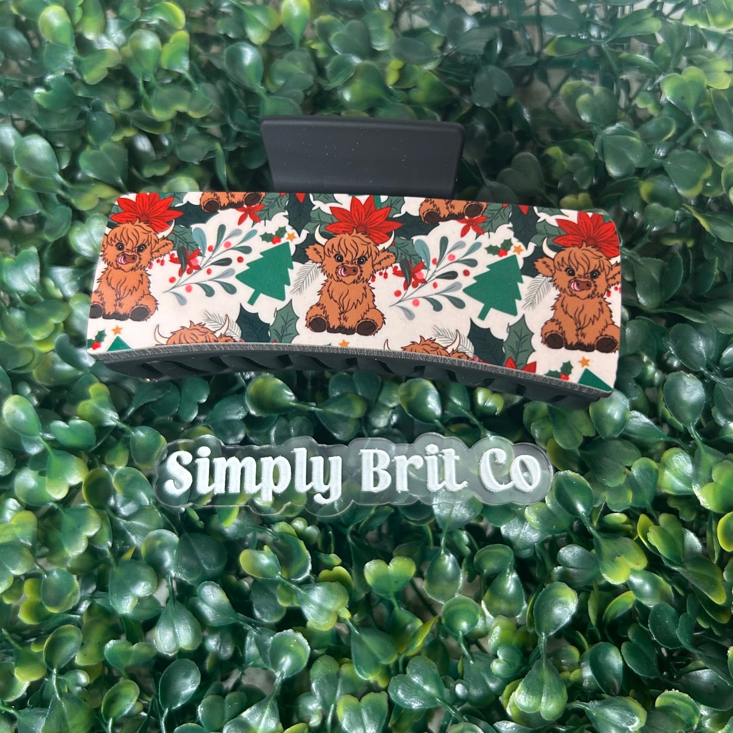 Christmas Highland Cow Large Claw Clip