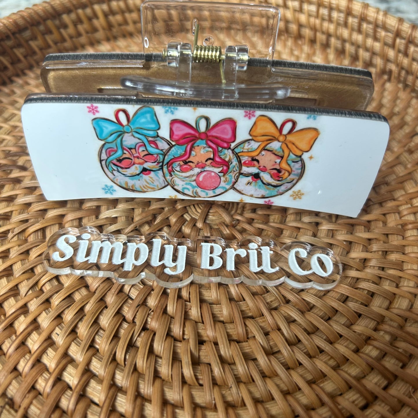 Santa Preppy Ornament Large Claw Clip