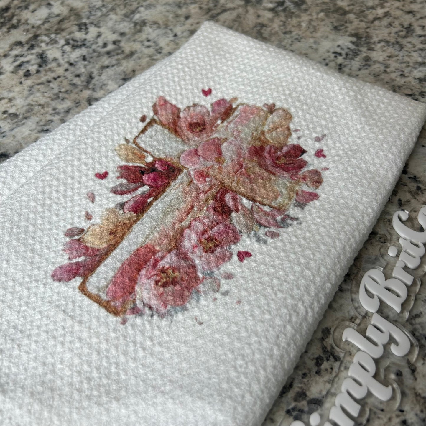 Floral Watercolor Cross Kitchen Towel