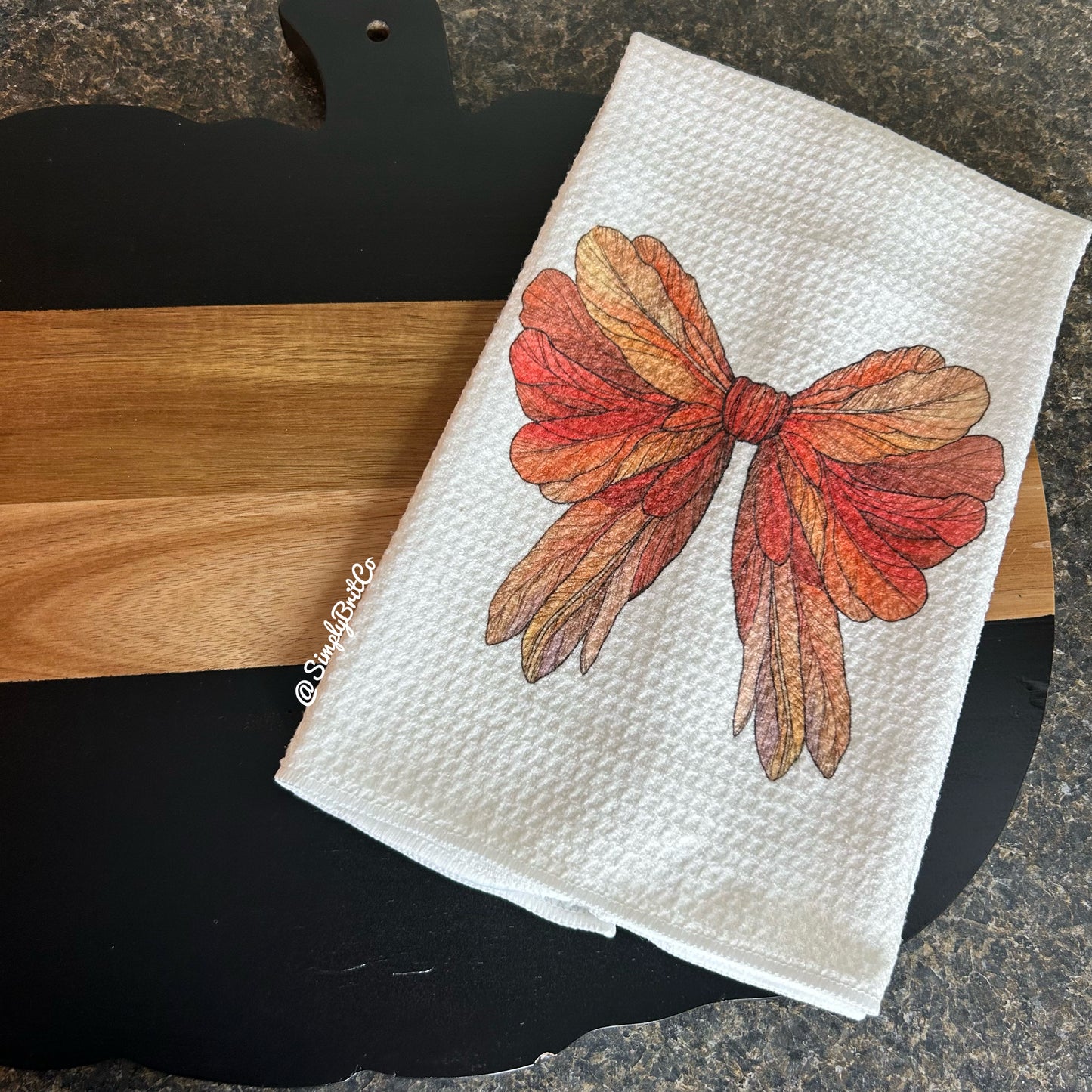 Fall Feathered Bow Kitchen Towel | Thanksgiving