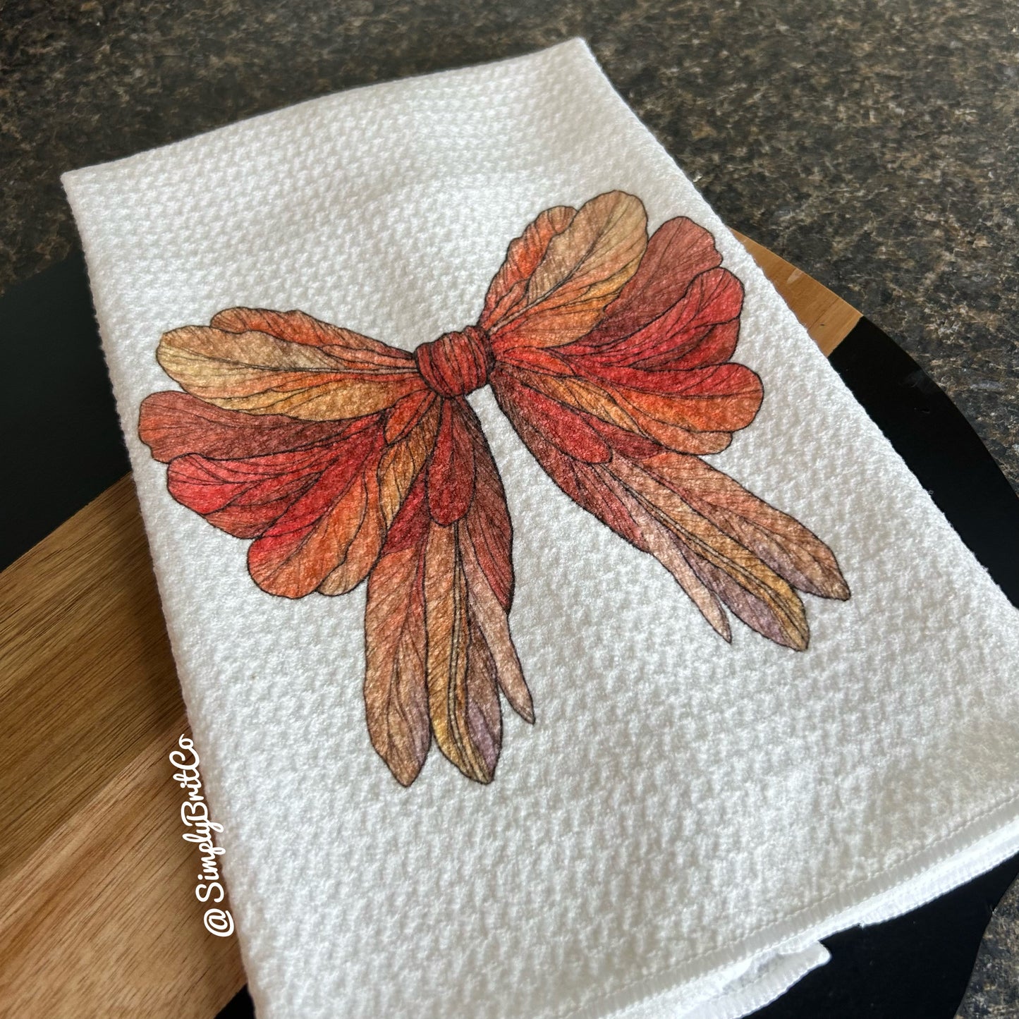 Fall Feathered Bow Kitchen Towel | Thanksgiving