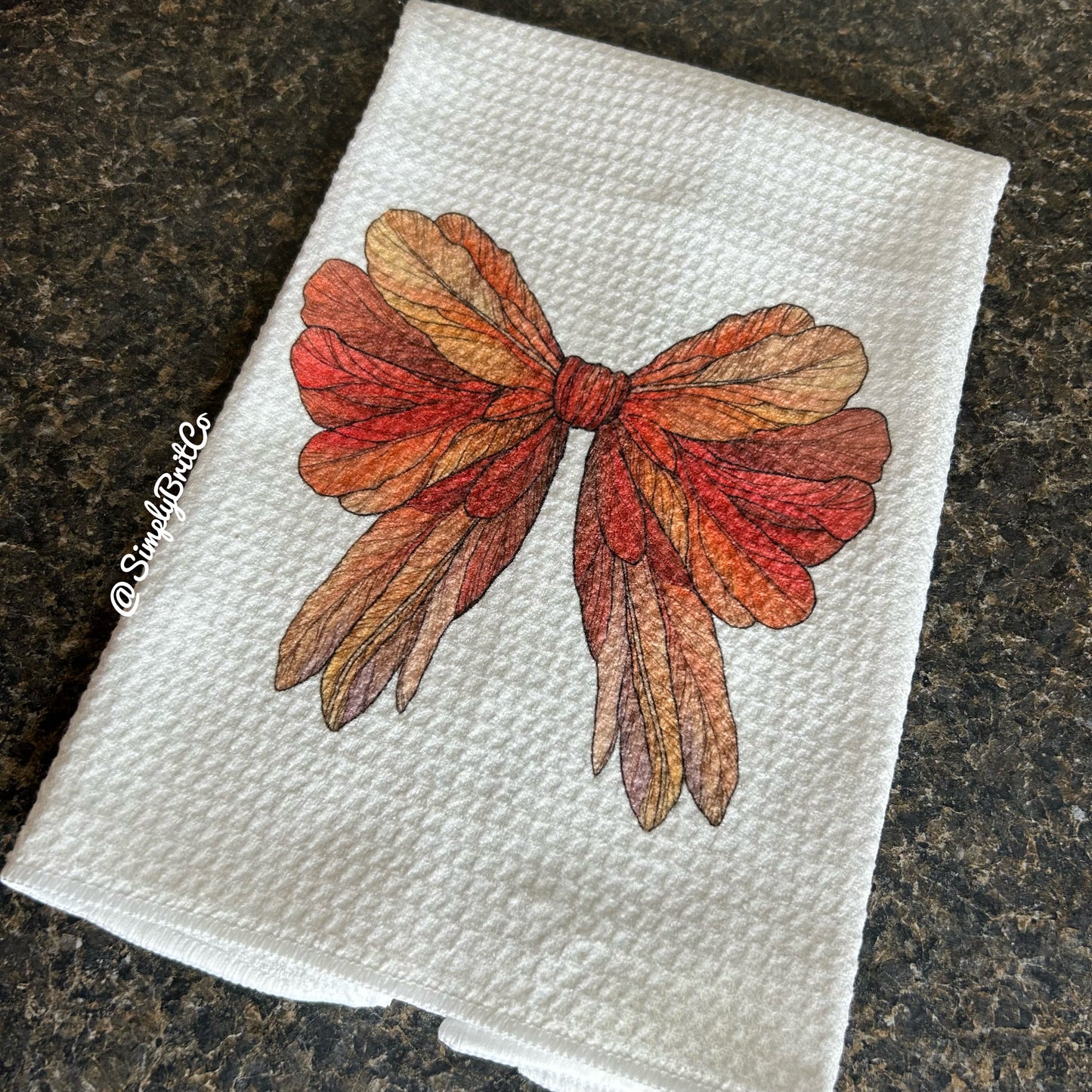 Fall Feathered Bow Kitchen Towel | Thanksgiving