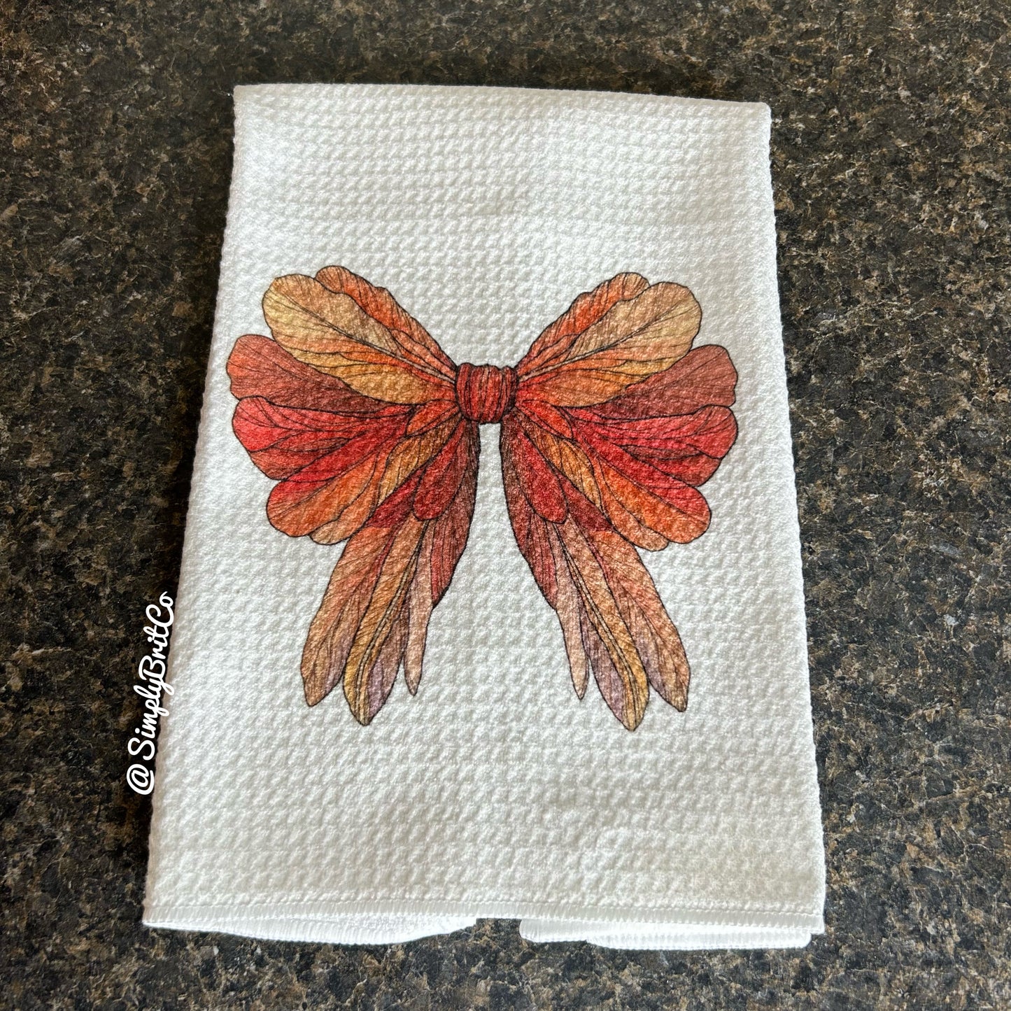 Fall Feathered Bow Kitchen Towel | Thanksgiving