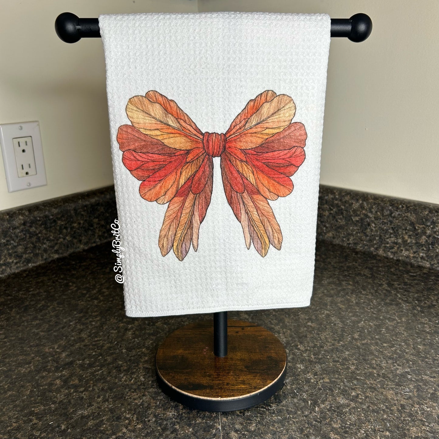 Fall Feathered Bow Kitchen Towel | Thanksgiving