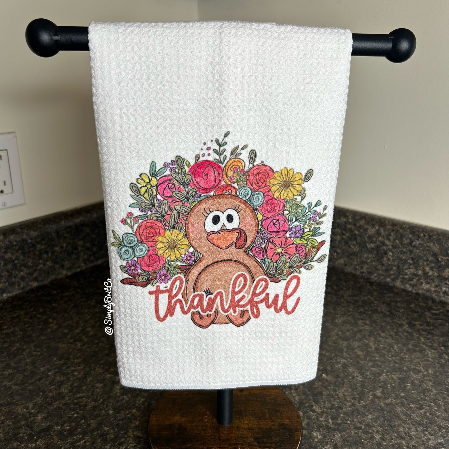 Thankful Floral Turkey Kitchen Towel | Thanksgiving