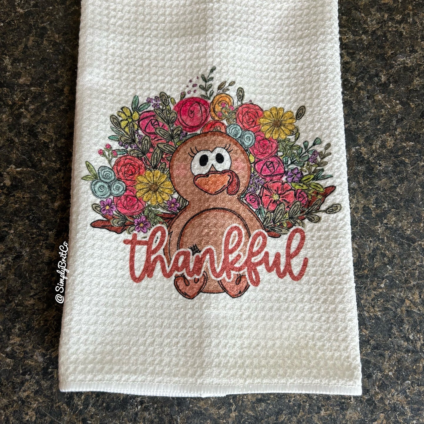Thankful Floral Turkey Kitchen Towel | Thanksgiving