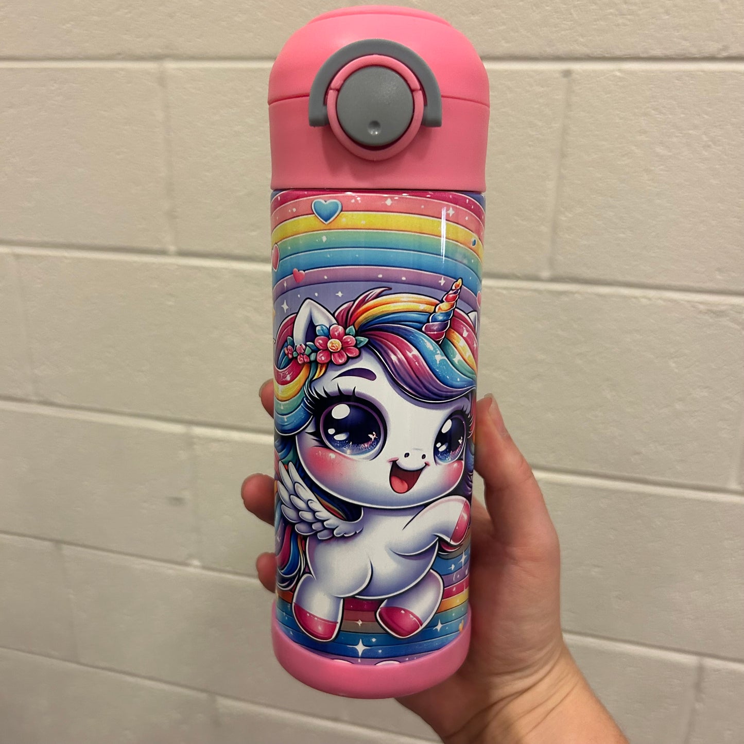 Rainbow Unicorn 12oz Kids Tumbler | Pink
