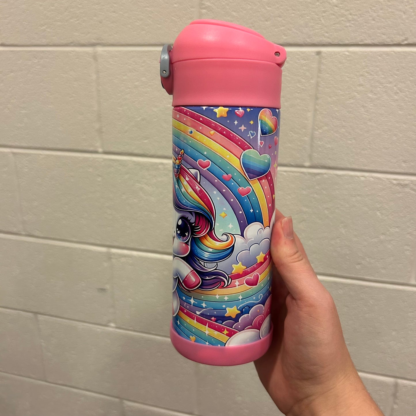 Rainbow Unicorn 12oz Kids Tumbler | Pink