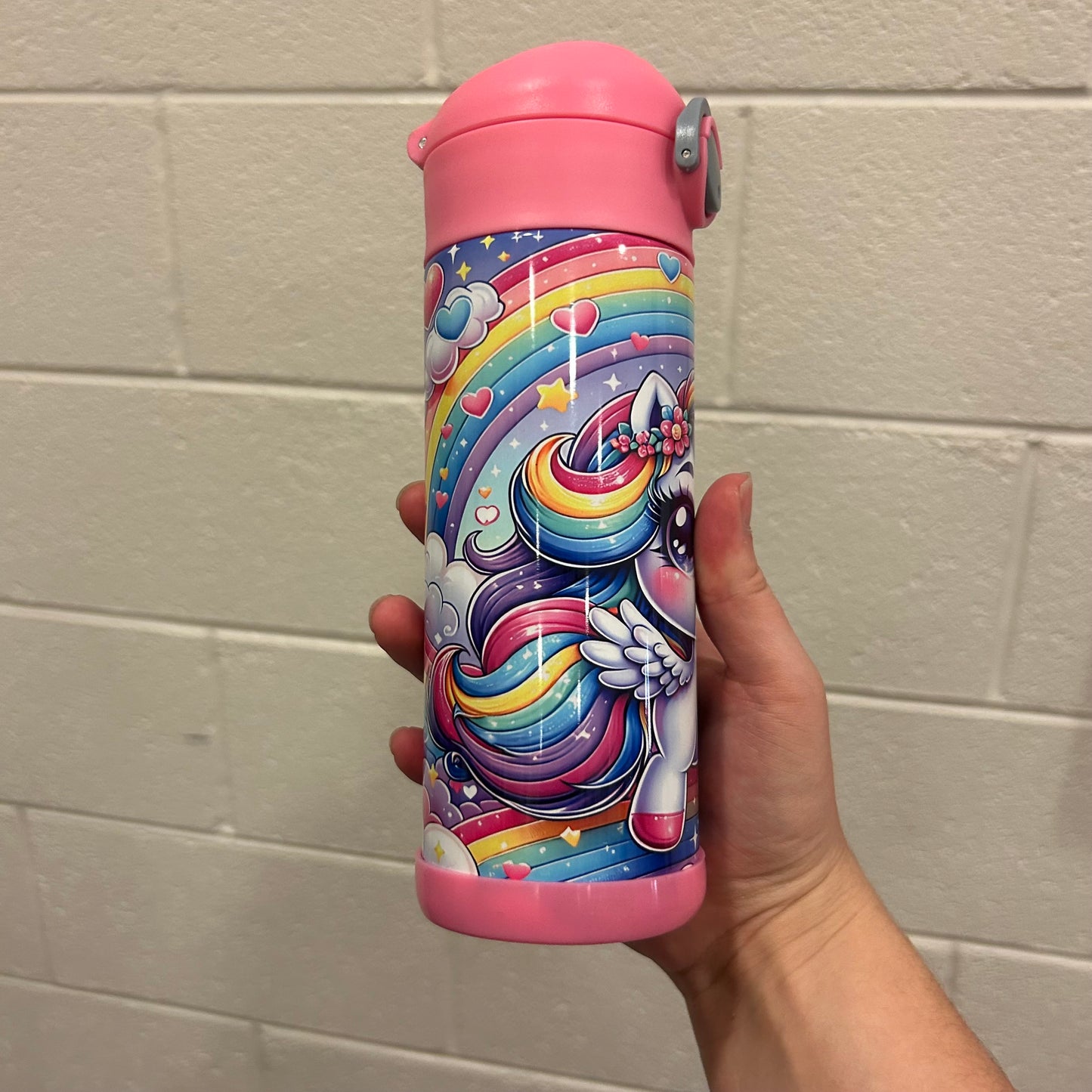 Rainbow Unicorn 12oz Kids Tumbler | Pink