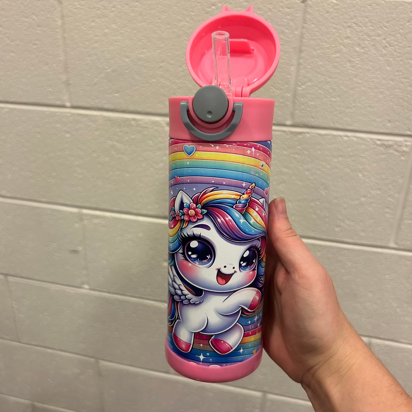 Rainbow Unicorn 12oz Kids Tumbler | Pink