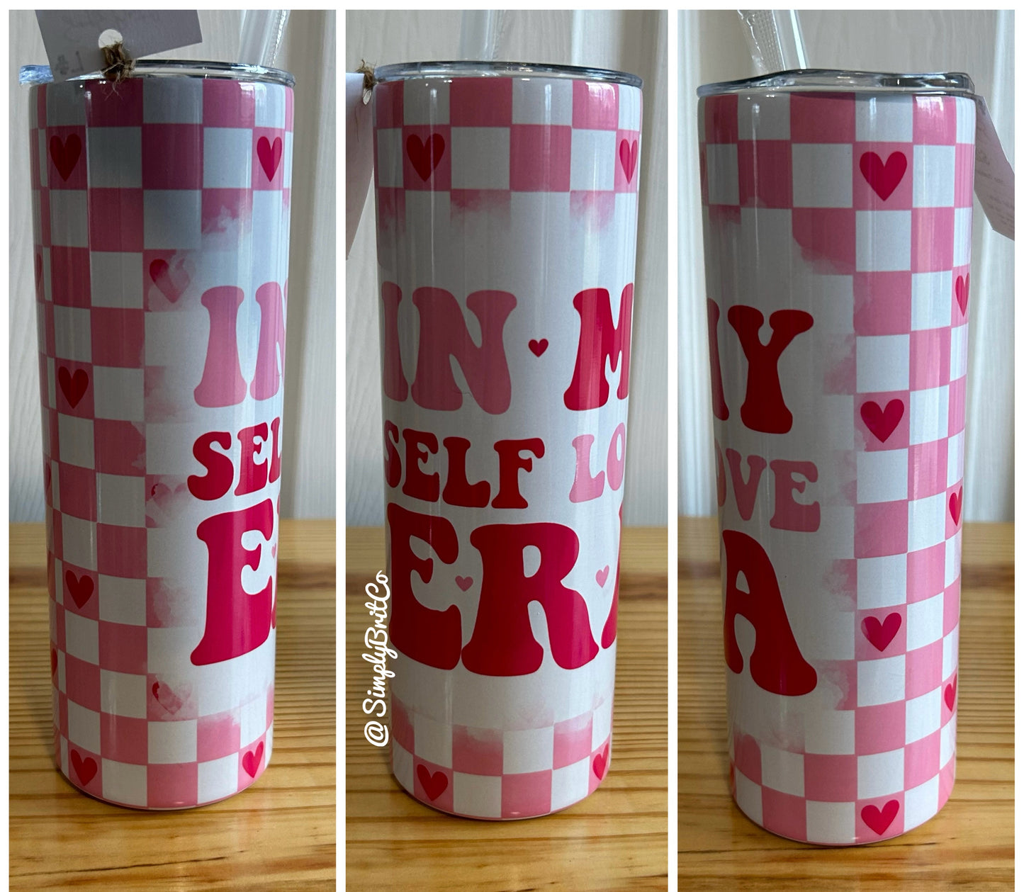 In my Self Love Era 20oz Tumbler | Checkered Pink