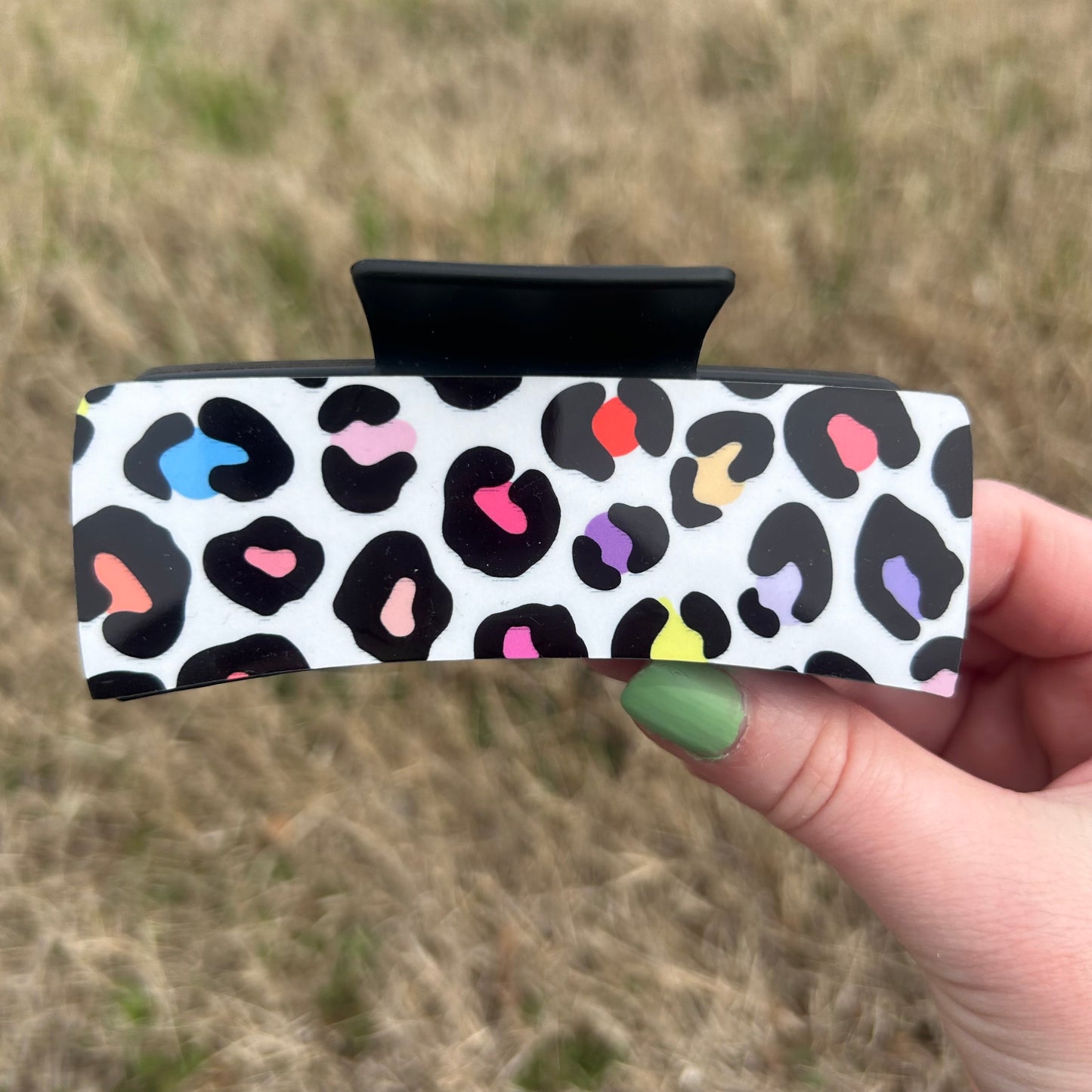 Multi Colored Large Cheetah Claw Clip