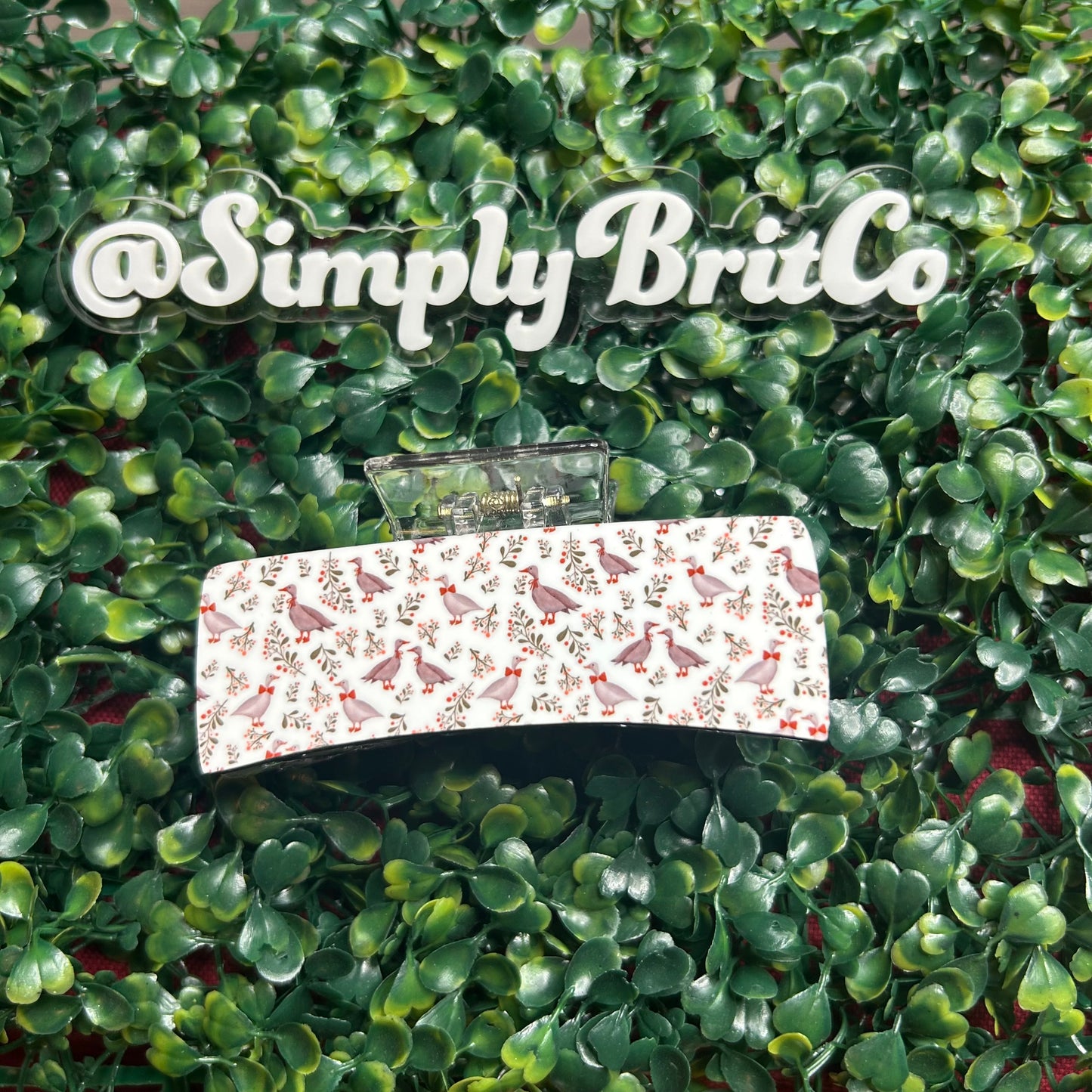 Goose and Floral Large Claw Clip