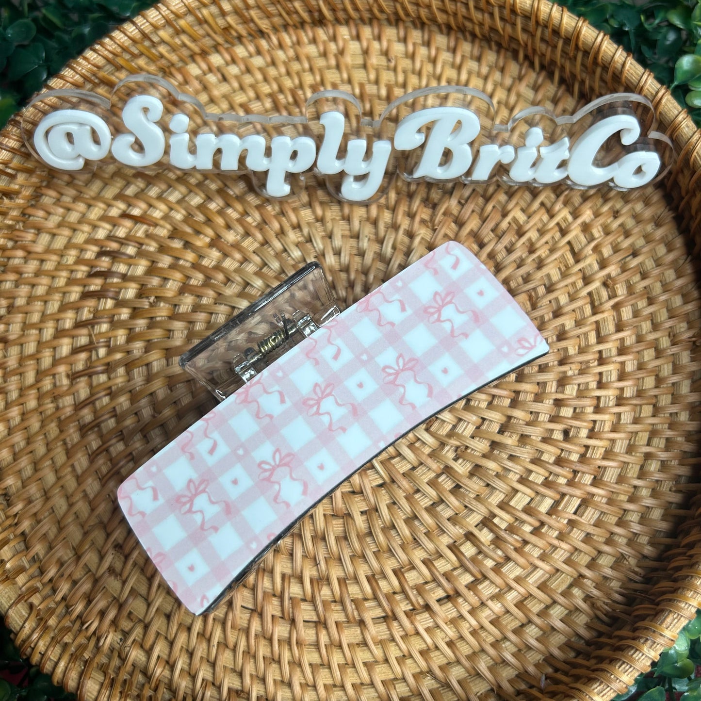 Light Pink Checkered Large Claw Clip | Bows