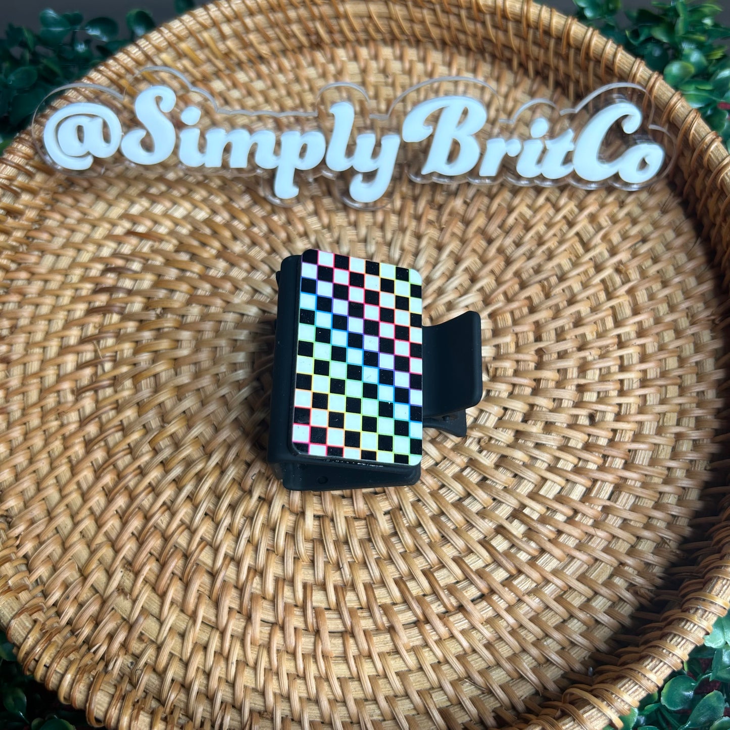 Neon Small Checkered Small Claw Clip