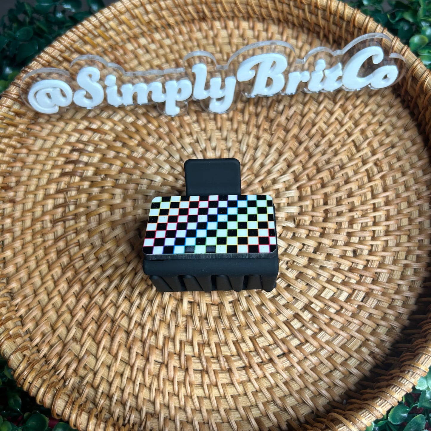 Neon Small Checkered Small Claw Clip