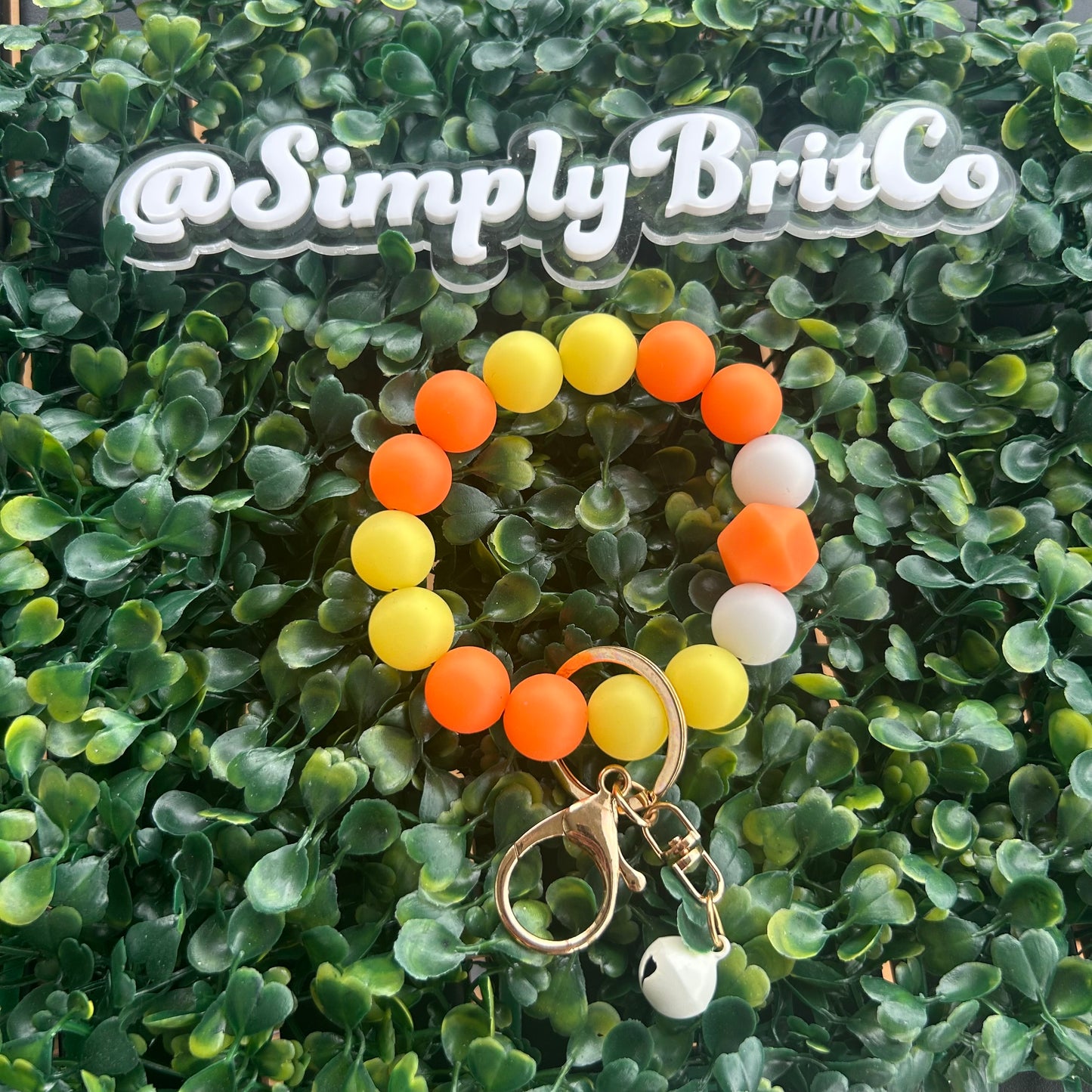 Glow in the Dark Orange and Yellow Silicone Bead Stretchy Keychain | Key Holder