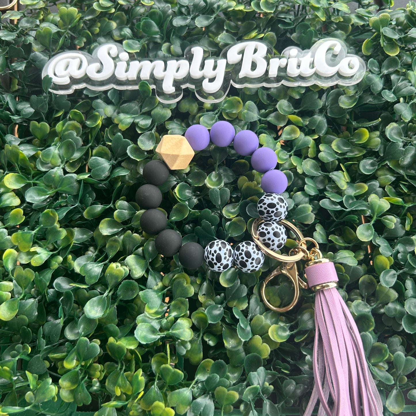 Purple Paw Print Wooden Stretchy Keychain | Key Holder