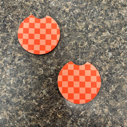 Colored Checkered Set of 2 Car Coasters
