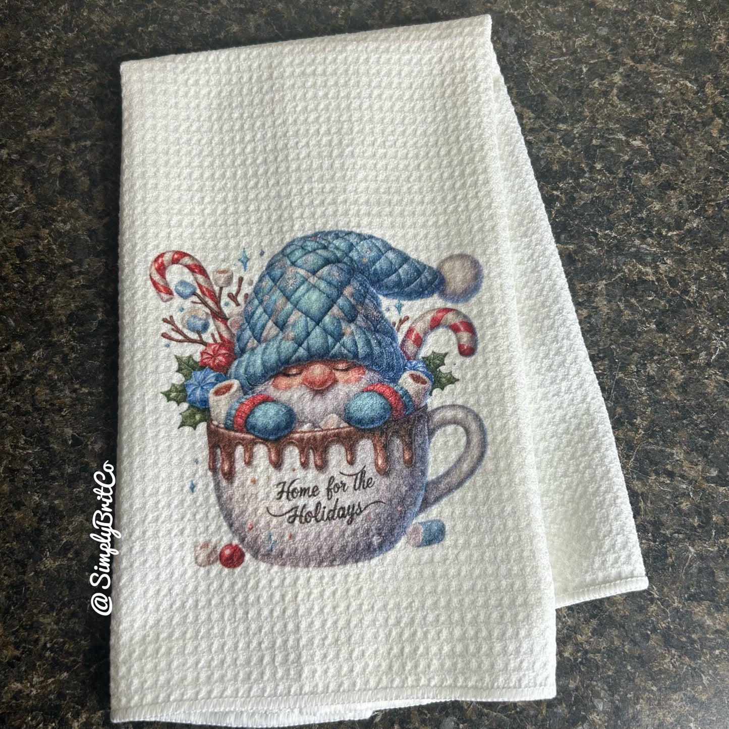Home for the Holidays Gnome Cup Kitchen Towel - Christmas, Winter