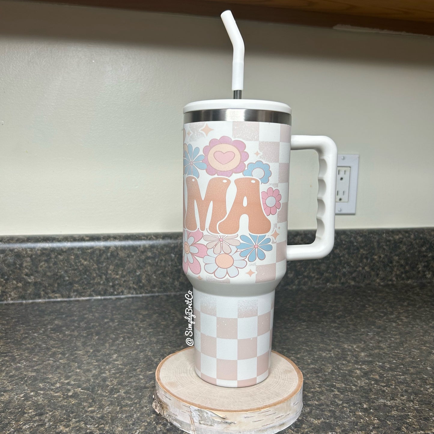 Matte Checkered Mama 40oz Tumbler | Floral